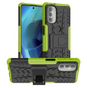 For Motorola Moto G51 5G Tire Texture TPU + PC Phone Case with Holder(Green) (OEM)