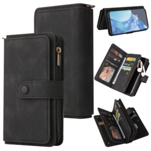 For OnePlus 9 Pro Skin Feel PU + TPU Horizontal Flip Leather Case With Holder & 15 Cards Slot & Wallet & Zipper Pocket & Lanyard(Black) (OEM)