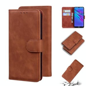 For Huawei Y6 2019 Skin Feel Pure Color Flip Leather Phone Case(Brown) (OEM)