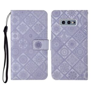 For Samsung Galaxy S10e Ethnic Style Embossed Pattern Horizontal Flip Leather Case with Holder & Card Slots & Wallet & Lanyard(Purple) (OEM)