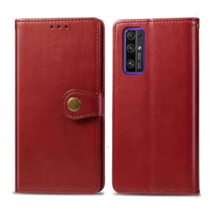 For Huawei Honor 30 Retro Solid Color Leather Buckle Phone Case with Lanyard & Photo Frame & Card Slot & Wallet & Stand Function(Red) (OEM)