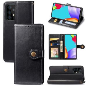 For Samsung Galaxy A52 5G / 4G Retro Solid Color Leather Buckle Phone Case with Lanyard & Photo Frame & Card Slot & Wallet & Stand Function(Black) (OEM)