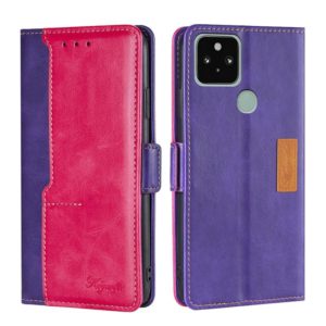 For Google Pixel 5 Retro Texture Contrast Color Buckle Horizontal Flip Leather Phone Case with Holder(Purple+Rose Red) (OEM)