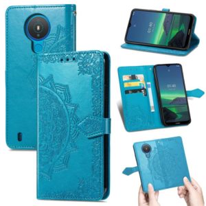 For Nokia 1.4 Mandala Flower Embossed Horizontal Flip Leather Case with Bracket / Card Slot / Wallet / Lanyard(Blue) (OEM)
