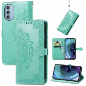 For Motorola Moto G51 Mandala Flower Embossed Flip Leather Phone Case(Green) (OEM)