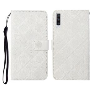 For Samsung Galaxy A50 Ethnic Style Embossed Pattern Horizontal Flip Leather Case with Holder & Card Slots & Wallet & Lanyard(White) (OEM)