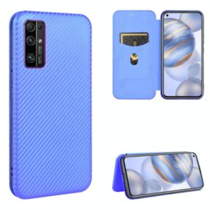 For Huawei Honor 30S Carbon Fiber Texture Horizontal Flip TPU + PC + PU Leather Case with Card Slot(Blue) (OEM)