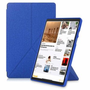 For Samsung Galaxy Tab A7 10.4 2020 T500 Cloth Texture Multi-folding Horizontal Flip PU Leather Shockproof Case with Holder & Sleep / Wake-up Function(Blue) (OEM)