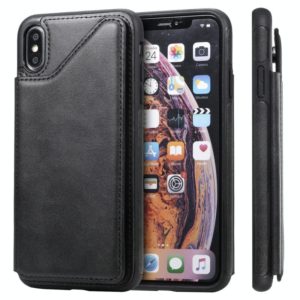 For iPhone XS Max Shockproof Calf Texture Protective Case with Holder & Card Slots & Frame(Black) (OEM)
