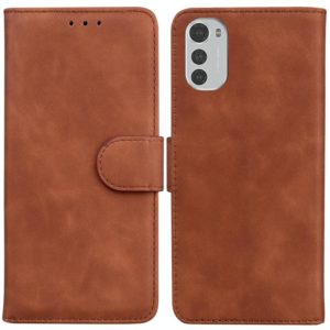 For Motorola Moto E32 Skin Feel Pure Color Flip Leather Phone Case(Brown) (OEM)