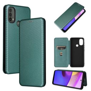 For Motorola Moto E20 / E30 / E40 Carbon Fiber Texture Horizontal Flip Leather Phone Case with Card Slot(Green) (OEM)