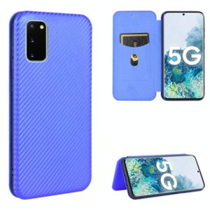For Samsung Galaxy S20 Carbon Fiber Texture Horizontal Flip TPU + PC + PU Leather Case with Rope & Card Slot(Blue) (OEM)