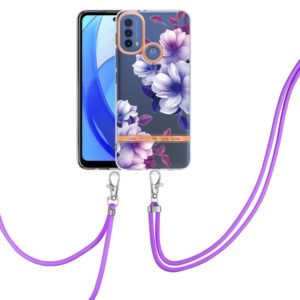 For Motorola Moto E20 / E30 / E40 Flowers Series TPU Phone Case with Lanyard(Purple Begonia) (OEM)