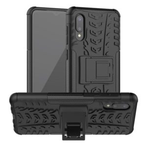 For Samsung Galaxy A02(EU Version) Tire Texture Shockproof TPU+PC Protective Case with Holder(Black) (OEM)