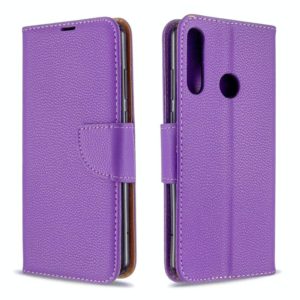 For Huawei Y6P Litchi Texture Pure Color Horizontal Flip PU Leather Case with Holder & Card Slots & Wallet & Lanyard(Purple) (OEM)