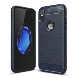 For iPhone X / XS Carbon Fiber TPU Brushed Texture Shockproof Protective Back Cover Case(navy) (OEM)