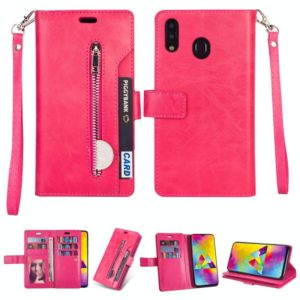 For Samsung Galaxy A10s Multifunctional Zipper Horizontal Flip Leather Case with Holder & Wallet & 9 Card Slots & Lanyard(Rose Red) (OEM)