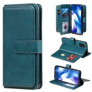 For Xiaomi Mi 10 Lite Multifunctional Magnetic Copper Buckle Horizontal Flip Solid Color Leather Case with 10 Card Slots & Wallet & Holder & Photo Frame(Dark Green) (OEM)