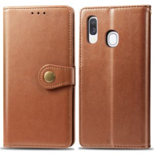 Retro Solid Color Leather Buckle Mobile Phone Protection Leather Case with Photo Frame & Card Slot & Wallet & Bracket Function for Galaxy A40(Brown) (OEM)