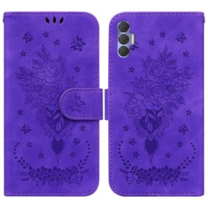 For Tecno Spark 8P Butterfly Rose Embossed Leather Phone Case(Purple) (OEM)