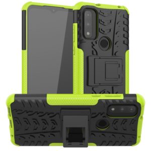For Motorola Moto G Pure Tire Texture Shockproof TPU+PC Phone Case with Holder(Green) (OEM)
