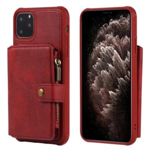 For iPhone 11 Pro Max Buckle Zipper Shockproof Protective Case with Holder & Card Slots & Wallet & Lanyard & Photos Frames(Red) (OEM)