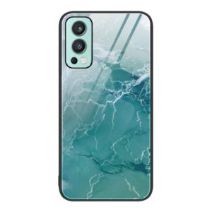 For OnePlus Nord 2 5G Marble Pattern Glass Protective Phone Case(Green Ocean) (OEM)