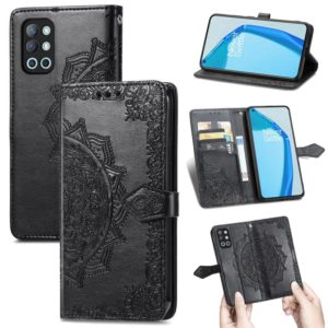 For OnePlus 9R Mandala Flower Embossed Horizontal Flip Leather Case with Holder & Three Card Slots & Wallet & Lanyard(Black) (OEM)
