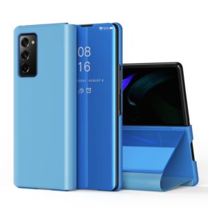For Samsung Galaxy Z Fold2 5G Plated Mirror Horizontal Flip Leather Case with Holder(Blue) (OEM)