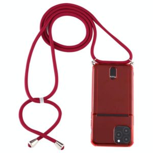 For iPhone 11 Pro Transparent TPU Protective Case with Lanyard & Card Slot(Red) (OEM)