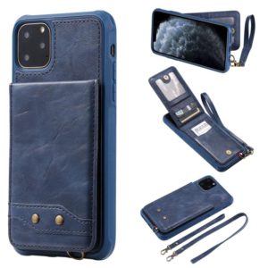 For iPhone 11 Pro Max Vertical Flip Wallet Shockproof Back Cover Protective Case with Holder & Card Slots & Lanyard & Photos Frames(Blue) (OEM)