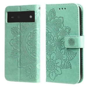 For Google Pixel 6 7-petal Flowers Embossing Pattern Horizontal Flip PU Leather Case with Holder & Card Slots & Wallet & Photo Frame(Green) (OEM)