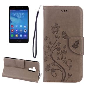 For Huawei Honor 5c Pressed Flowers Butterfly Pattern Horizontal Flip Leather Case with Holder & Card Slots & Wallet & Lanyard(Grey) (OEM)
