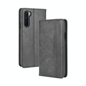 For OnePlus Nord Magnetic Buckle Retro Crazy Horse Texture Horizontal Flip Leather Case with Holder & Card Slots & Photo Frame(Black) (OEM)