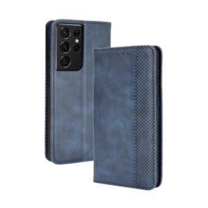 For Samsung Galaxy S21 Ultra 5G Magnetic Buckle Retro Crazy Horse Texture Horizontal Flip Leather Case with Holder & Card Slots & Photo Frame(Blue) (OEM)