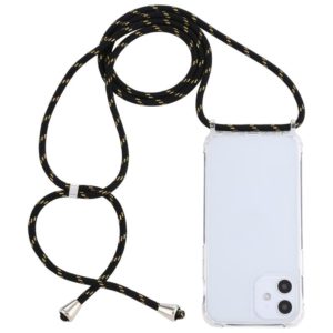 For iPhone 12 mini Transparent Acrylic Airbag Shockproof Phone Protective Case with Lanyard (Black Gold) (OEM)