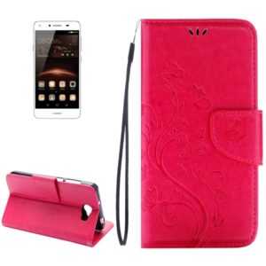 For Huawei Y5II Pressed Flowers Horizontal Flip Leather Case with Magnetic Buckle & Holder & Card Slots & Wallet(Magenta) (OEM)