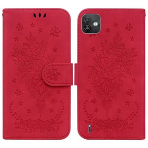 For Wiko Y82 Butterfly Rose Embossed Leather Phone Case(Red) (OEM)