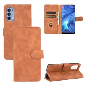 For OPPO Reno4 5G Solid Color Skin Feel Magnetic Buckle Horizontal Flip Calf Texture PU Leather Case with Holder & Card Slots & Wallet(Brown) (OEM)