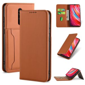 For Xiaomi Redmi Note 8 Pro Strong Magnetism Shockproof Horizontal Flip Liquid Feel Leather Case with Holder & Card Slots & Wallet(Brown) (OEM)