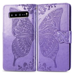 Butterfly Love Flowers Embossing Horizontal Flip Leather Case For Galaxy S10 5G with Holder & Card Slots & Wallet & Lanyard(Light purple) (OEM)
