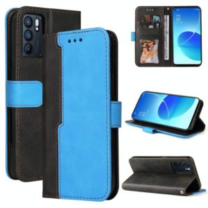 For OPPO Reno6 5G Business Stitching-Color Horizontal Flip PU Leather Case with Holder & Card Slots & Photo Frame & Lanyard(Blue) (OEM)
