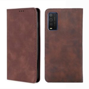 For TCL 205 Skin Feel Magnetic Horizontal Flip Leather Phone Case(Dark Brown) (OEM)