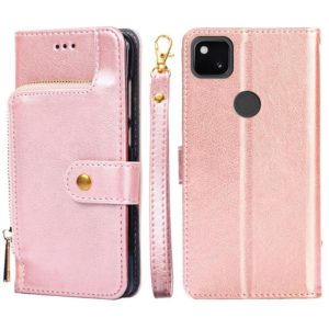 For Google Pixel 4a Zipper Bag Horizontal Flip Leather Phone Case with Holder & Card Slots & Lanyard(Rose Gold) (OEM)