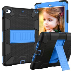 Shockproof Two-color Silicone Protection Shell for iPad Mini 2019 & 4, with Holder (Black+Blue) (OEM)