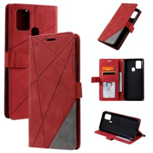 For Samsung Galaxy A21s Skin Feel Splicing Horizontal Flip Leather Case with Holder & Card Slots & Wallet & Photo Frame(Red) (OEM)