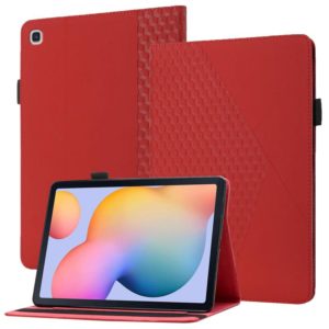 For Samsung Galaxy Tab S6 Lite SM-P610/T615 Rhombus Skin Feel Horizontal Flip Tablet Leather Case with Card Slots & Holder(Red) (OEM)