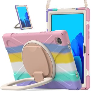 For Samsung Galaxy Tab A7 10.4 (2020) T500 / T505 Silicone + PC Protective Case with Holder & Shoulder Strap(Colorful Pink) (OEM)