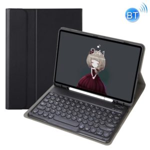 YA07B Detachable Lambskin Texture Round Keycap Bluetooth Keyboard Leather Tablet Case with Pen Slot & Stand For iPad 9.7 inch (2018) & (2017) / Pro 9.7 inch / Air 2 /Air(Black) (OEM)