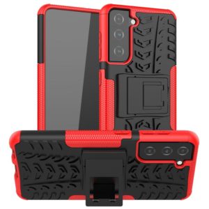 For Samsung Galaxy S21 5G Tire Texture Shockproof TPU+PC Protective Case with Holder(Red) (OEM)